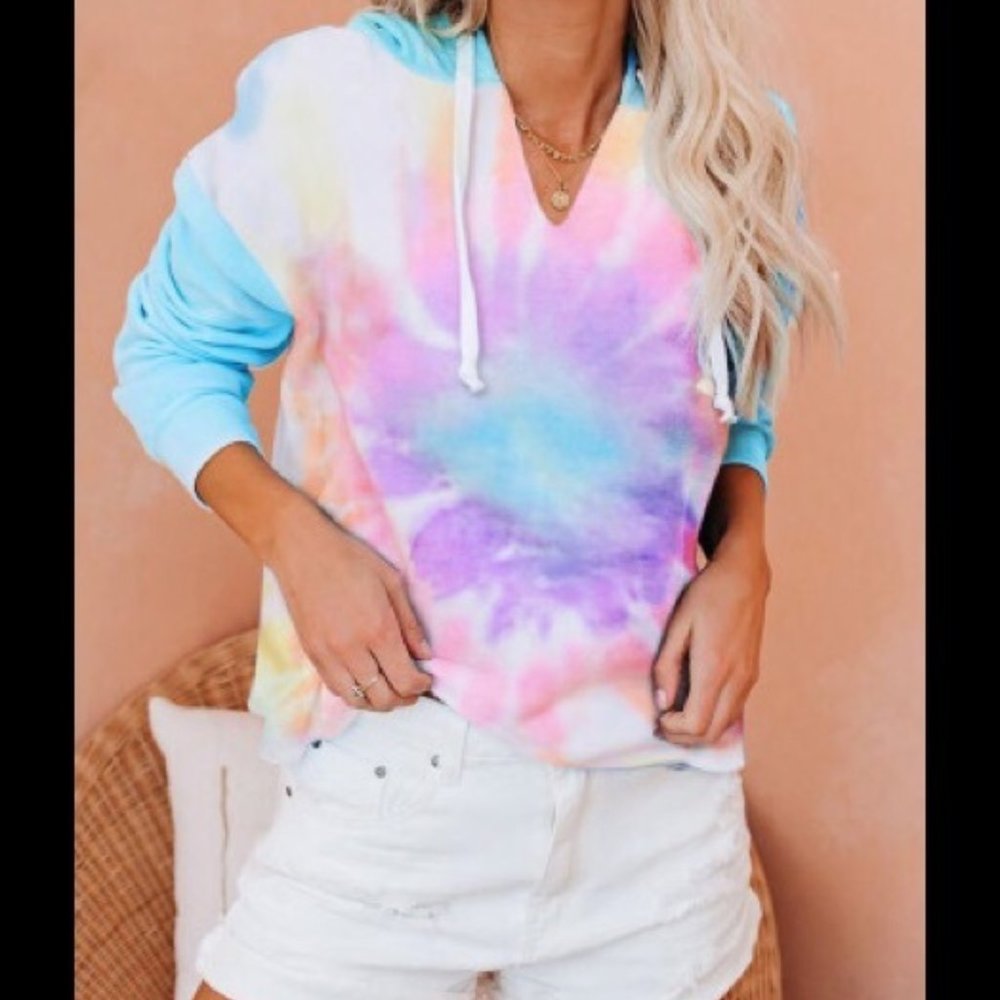 Last One!! small tie dye hoodie sweatshirt v neck - Picture 6 of 10